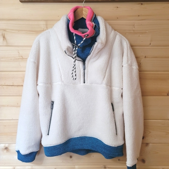 Free People Movement,  Over The Rainbow Fleece, Ivory/Blue/Pink, Size XS - Picture 3 of 12